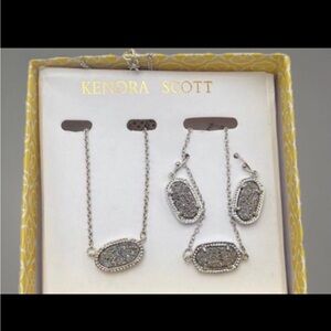 Kendra Scott Gray Druzy Necklace Earrings Bracelet Set Silver New With Box